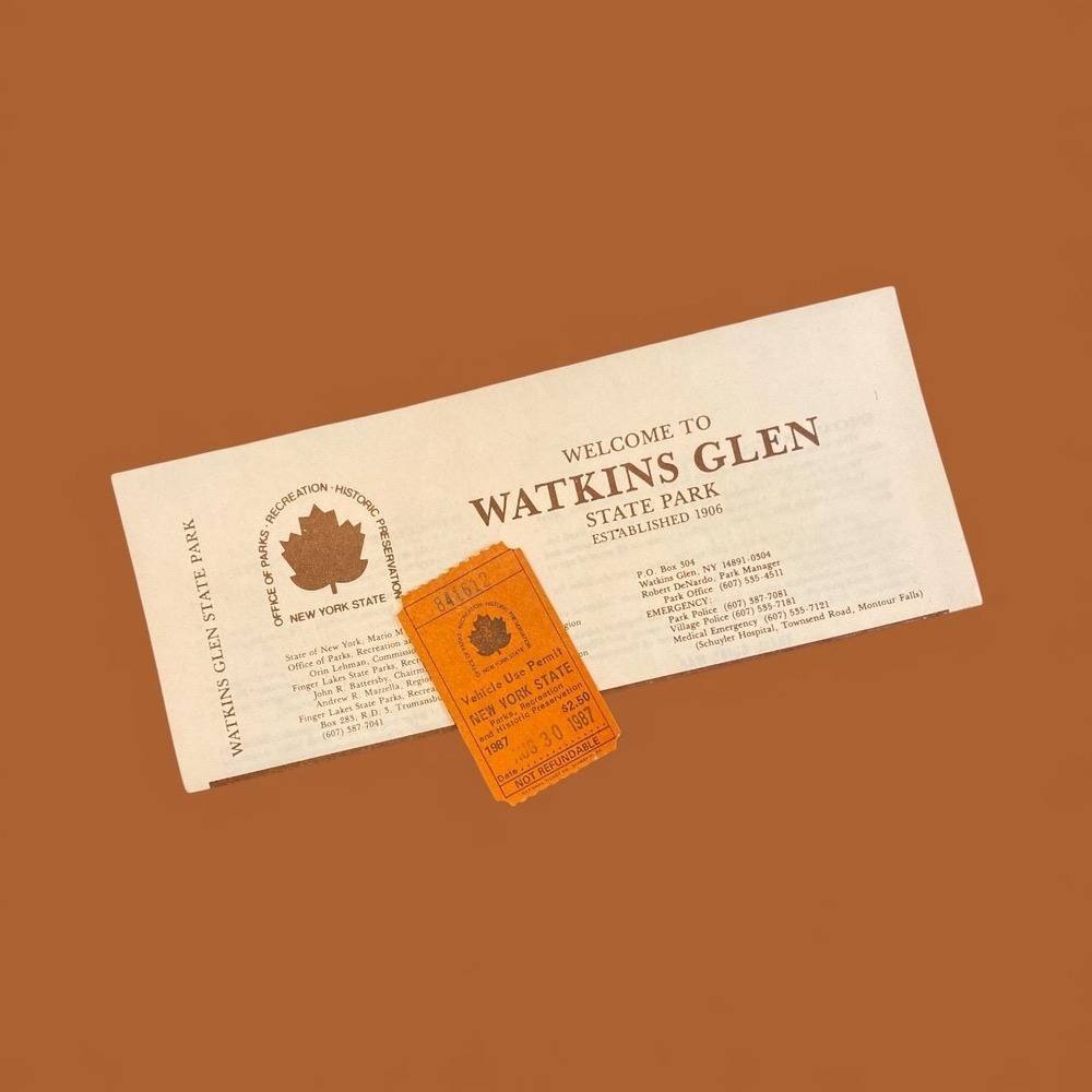 Watkins Glen State Park 1987 Park  Map and parking ticket Aug 30